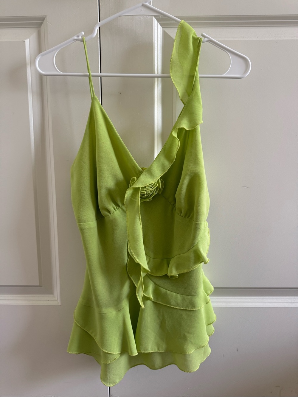 Women’s Lime Green Ruffle V-Neck Top